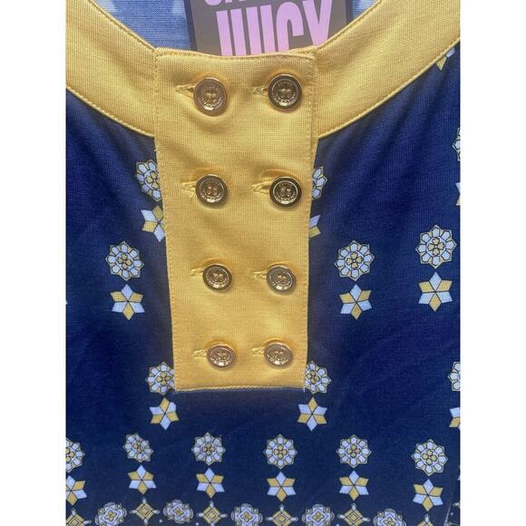 Juicy Couture Women’s Silk Regal Jackie Geometric Print Dress Size L Yellow Navy - Picture 5 of 9